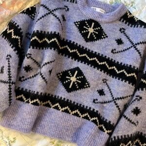 Zara Multicolor Wool And Mohair Blend Print Long Sleeve Sweater MED.